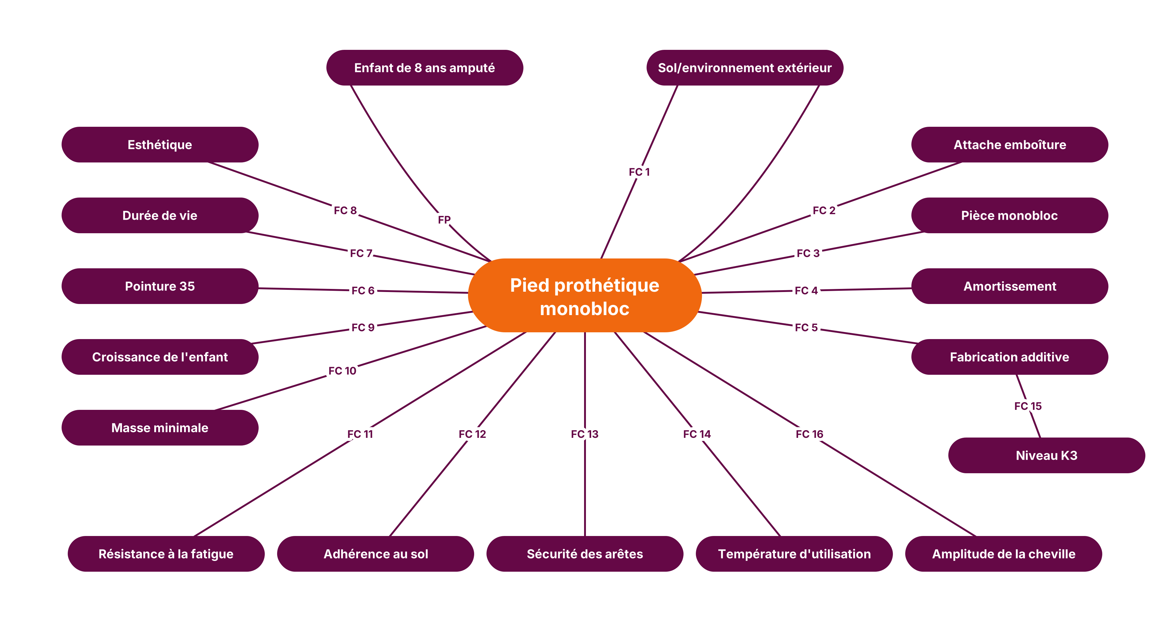 Diagramme pieuvre du pied prothétique