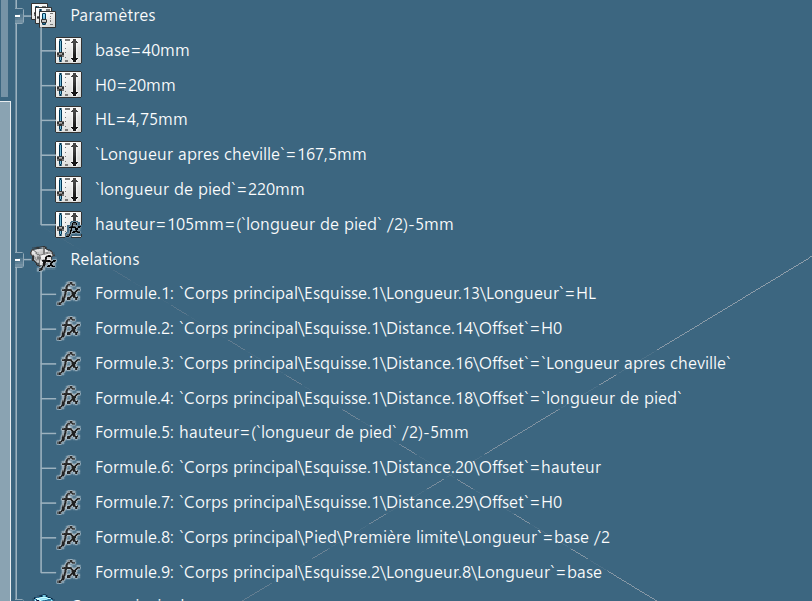 Paramétrage de la géométrie du pied prothétique